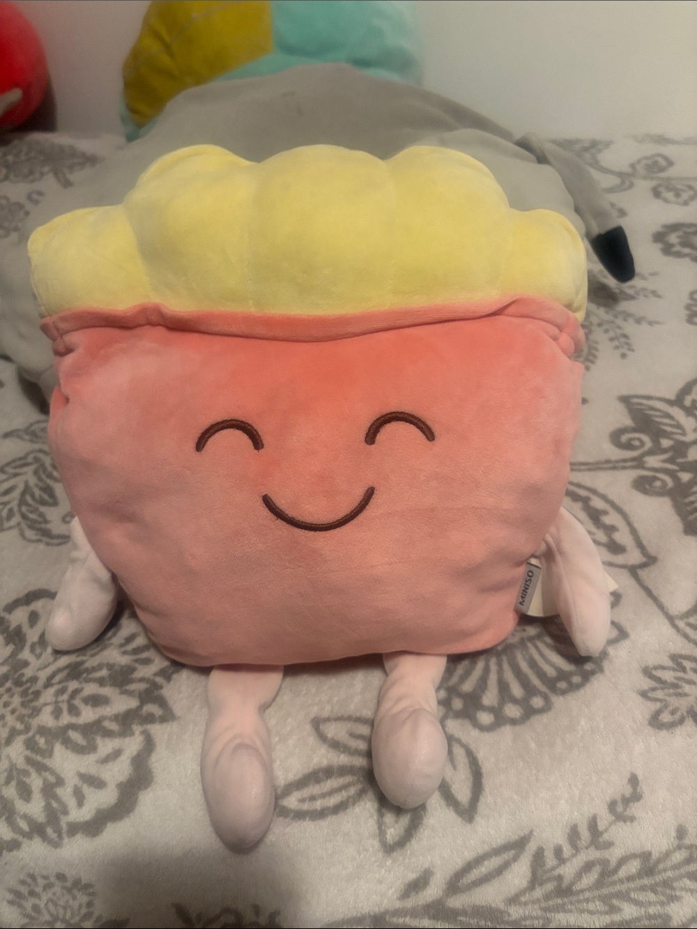 Smiling Pink & Yellow Plush Snack Pillow - Soft Kids Stuffed Toy